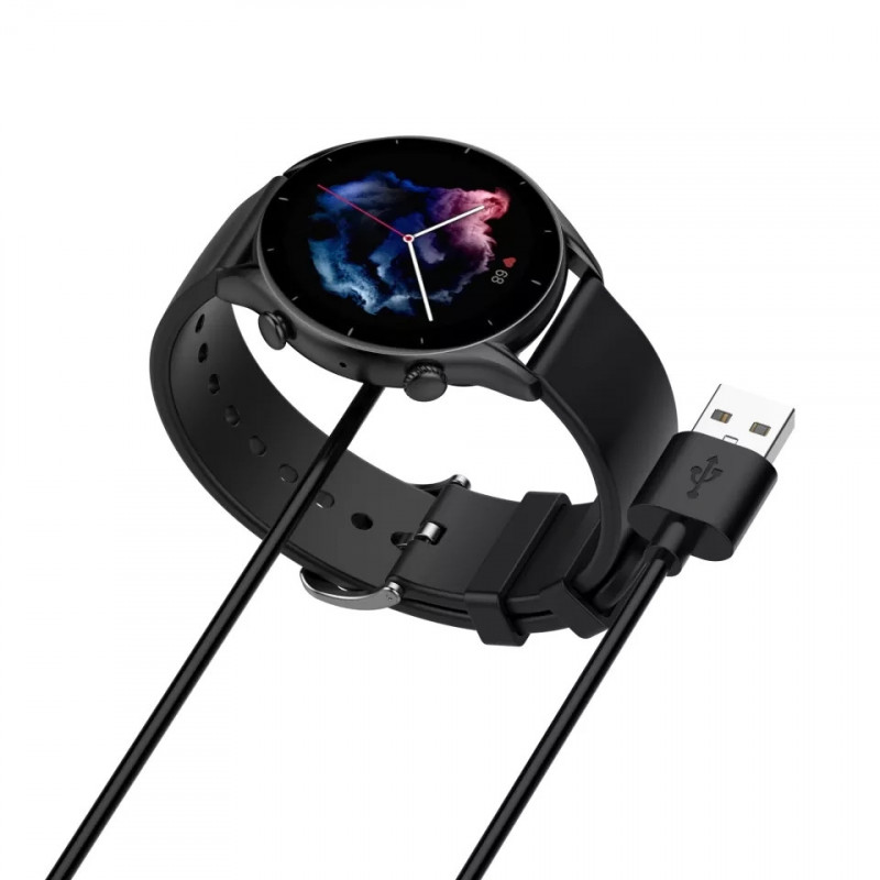 Магнітний USB кабель на годинник Huami Amazfit GTS 3 / GTR 3 / GTR 3 Pro  100 см. Чорний