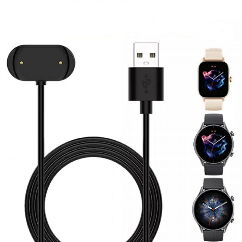 Магнітний USB кабель на годинник Huami Amazfit GTS 3 / GTR 3 / GTR 3 Pro  100 см. Чорний