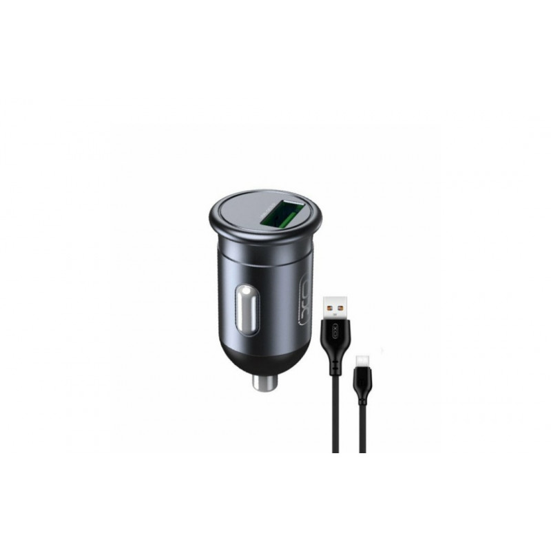 Зарядка автомобільна XO-CC46 з кабелем Type-C - USB / від прикурювача / Швидка зарядка Quick Charge 3.0 / Темно-сірий