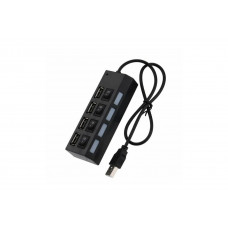 USB хаб Hi-Speed / USB 2.0 / 4 порти USB / З перемикачами / 40 см. / Чорний
