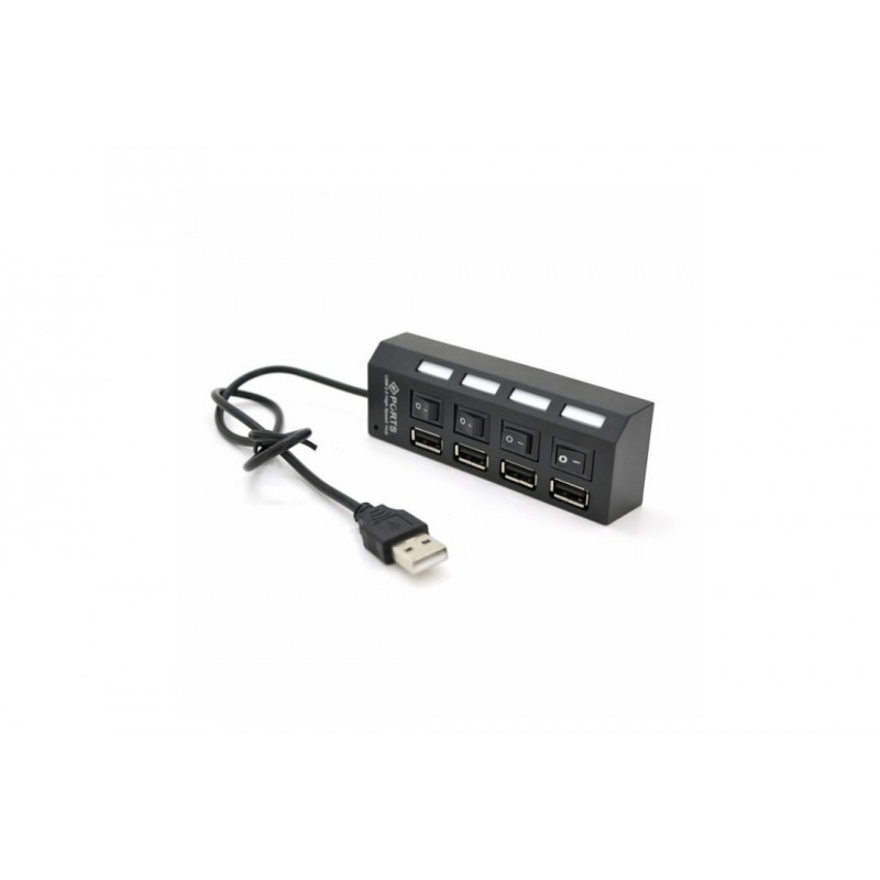 USB хаб Hi-Speed / USB 2.0 / 4 порти USB / З перемикачами / 40 см. / Чорний