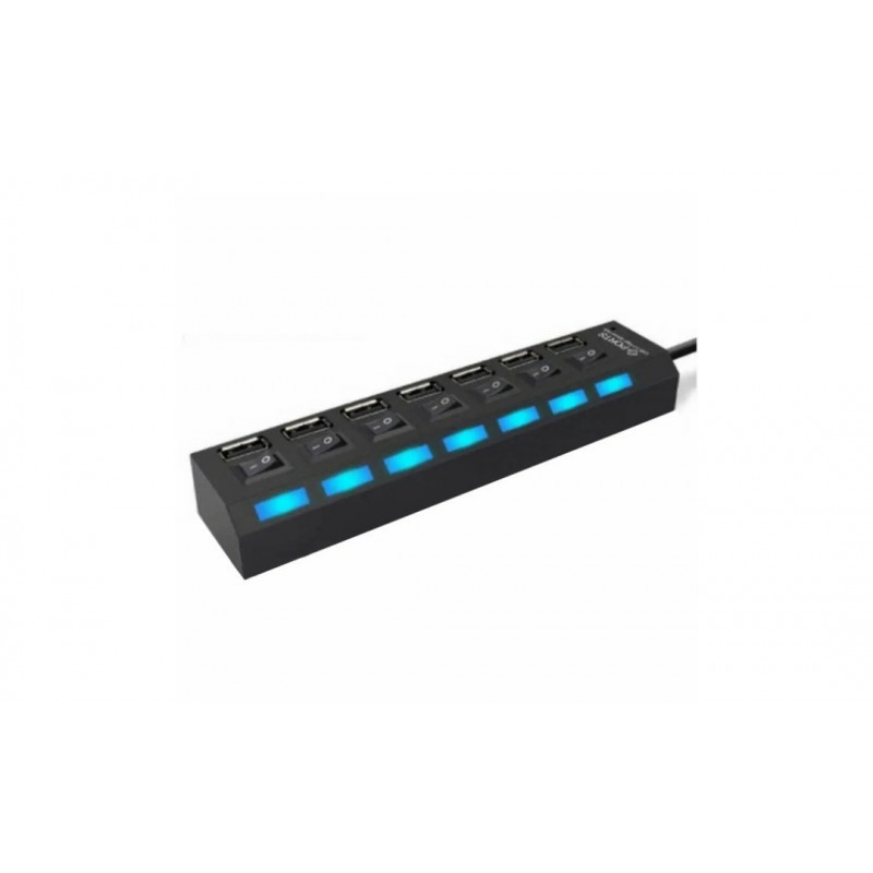 USB хаб Hi-Speed / USB 2.0 / 7 портів USB / З перемикачами / 40 см. / Чорний