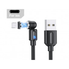 Магнітний кабель USLION 2 в 1 / Lightning (Iphone) - USB / 540 градусів / Круглий / 100 см. / Чорний