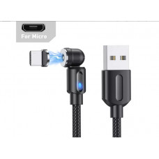 Магнітний кабель USLION 2 в 1 / Micro - USB / 540 градусів / Круглий / 200 см. / Чорний