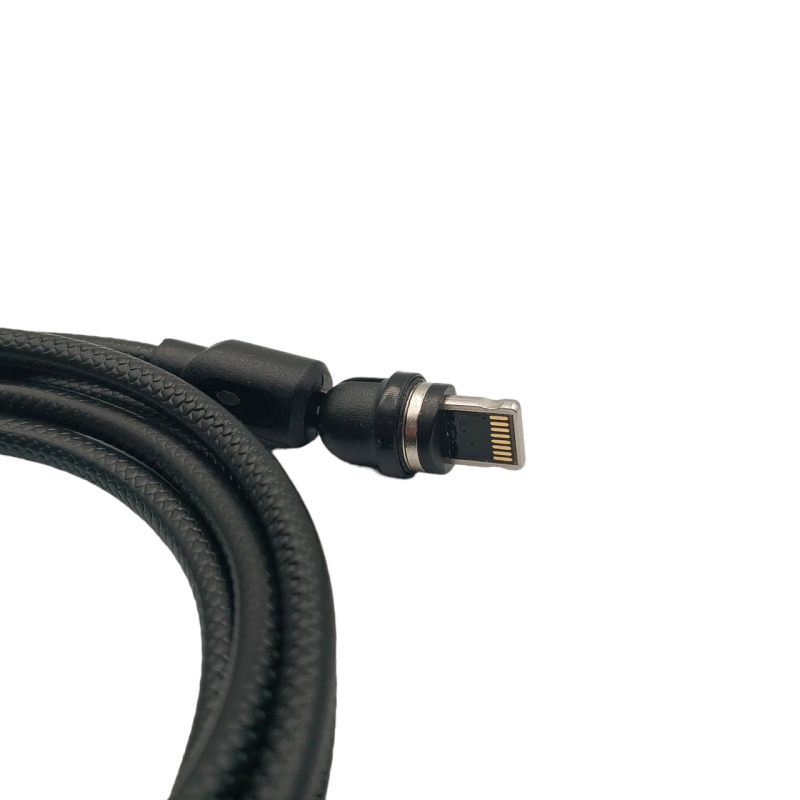 Магнітний кабель USLION 2 в 1 / Lightning (Iphone) - USB / 540 градусів / Круглий / 200 см. / Чорний