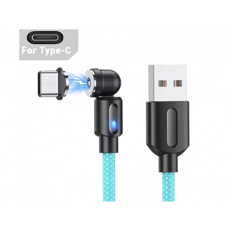 Магнітний кабель USLION 2 в 1 / Type-C - USB / 540 градусів / Круглий / 200 см. / Блакитний
