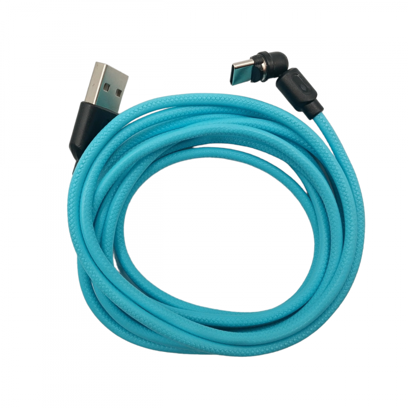 Магнітний кабель USLION 2 в 1 / Type-C - USB / 540 градусів / Круглий / 200 см. / Блакитний