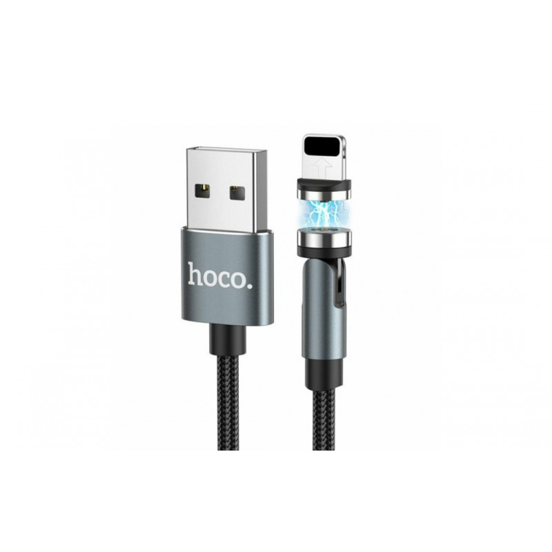 Магнітний кабель Hoco U94 2 в 1 / Lightning (Iphone) - USB / 540 градусів / Круглий / 120 см. / Чорний