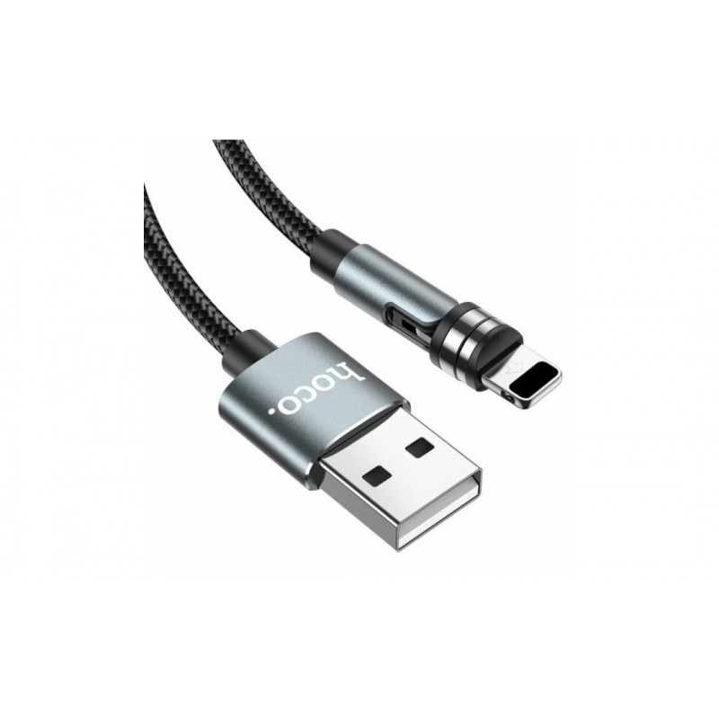 Магнітний кабель Hoco U94 2 в 1 / Lightning (Iphone) - USB / 540 градусів / Круглий / 120 см. / Чорний
