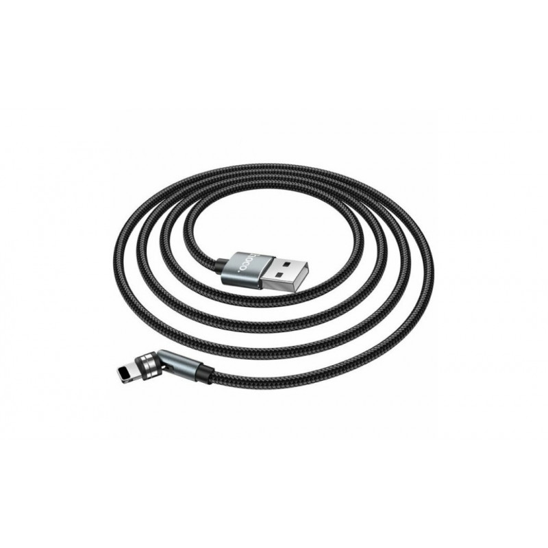 Магнітний кабель Hoco U94 2 в 1 / Lightning (Iphone) - USB / 540 градусів / Круглий / 120 см. / Чорний