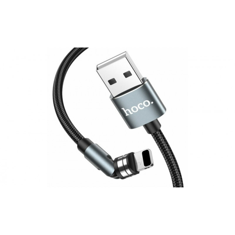 Магнітний кабель Hoco U94 2 в 1 / Lightning (Iphone) - USB / 540 градусів / Круглий / 120 см. / Чорний