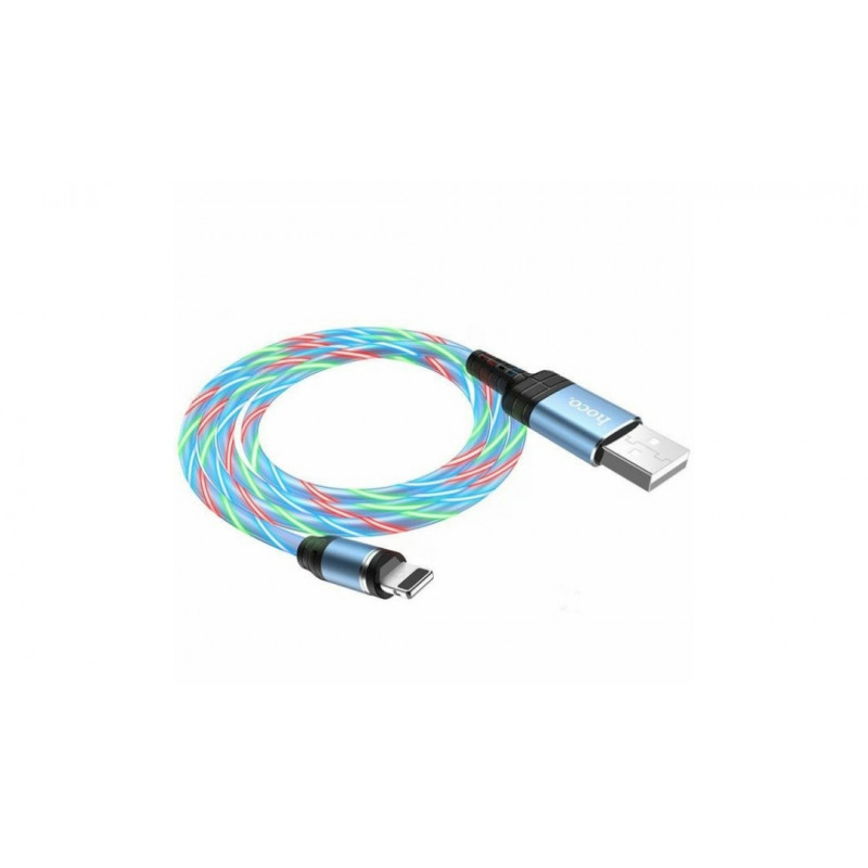 Магнітний силіконовий кабель (Світиться) Hoco U90 / Lightning (Iphone) - USB / 100 см. / Блакитний