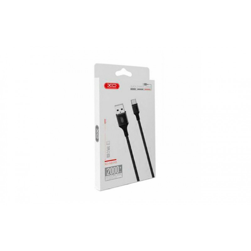 Кабель XO-NB143 / Type-C - USB / Нейлоновий / 2 ампера / 2 метра / Чорний