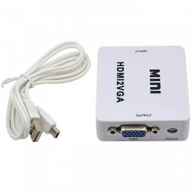 Перехідник HDMI - VGA для передачі відео і аудіо сигналу / 1080p / Білий