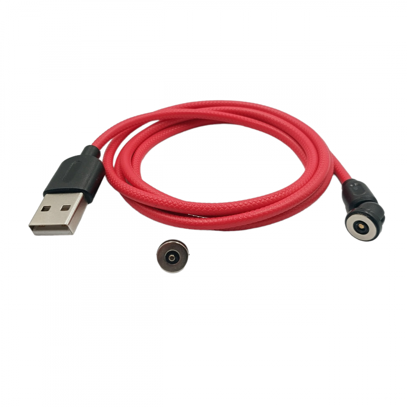Магнітний кабель USLION 2 в 1 / Type-C - USB / 540 градусів / Круглий / 200 см. / Червоний