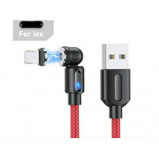 Магнітний кабель USLION 2 в 1 / Lightning (Iphone) - USB / 540 градусів / Круглий / 200 см. / Червоний