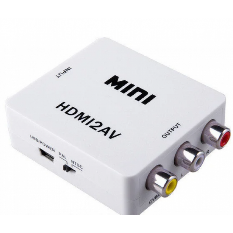 Конвертер HDMI to AV RCA тюльпан переходник / Адаптер 1080p з живленням / Білий