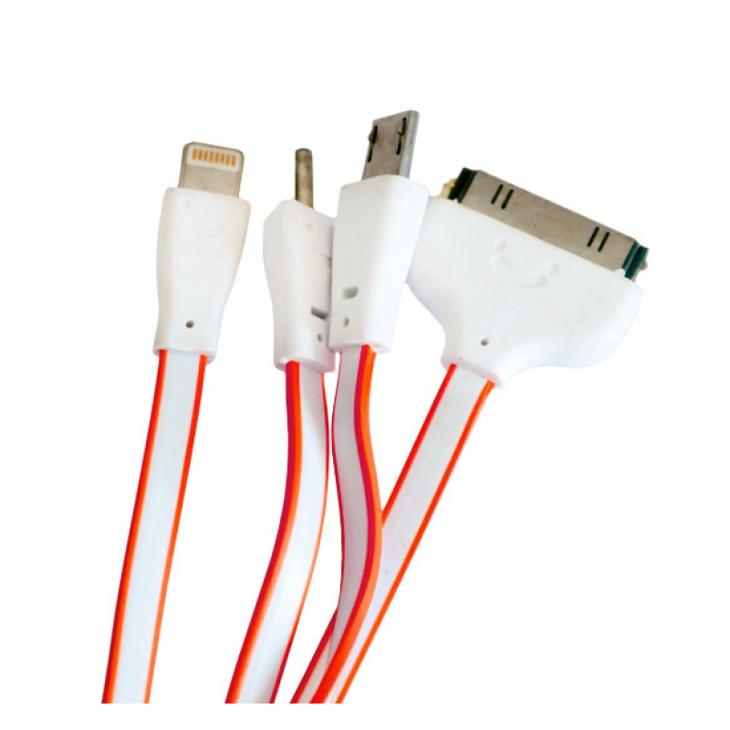 Кабель 4в1 для зарядки телефонів MicroUSB / Lightning / Iphone 3 / NOKIA (2мм) / Помаранчево білий