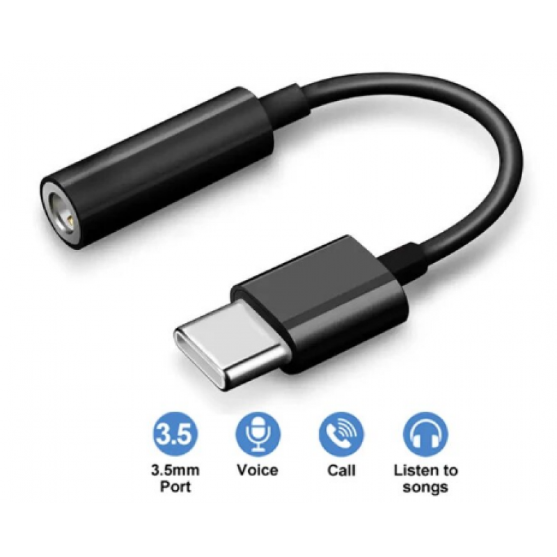 Перехідник для смартфонів Samsung з Type-C на аудіо 3.5 mm / Чорний