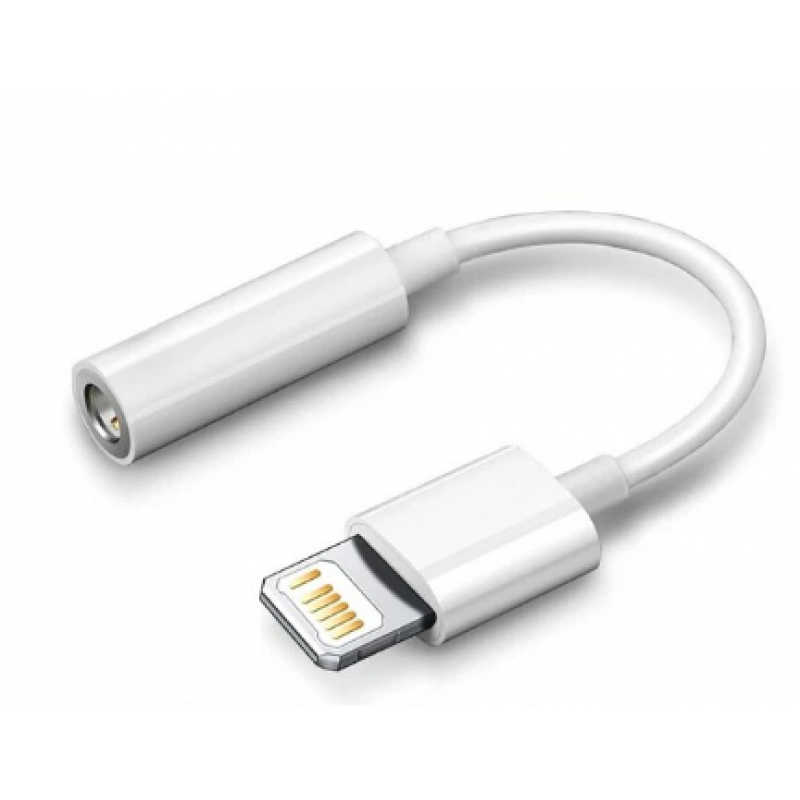 Перехідник з Lightning (Apple iPhone 5 - 14 Pro Max) на аудіо Mini jack 3.5 mm. / Білий