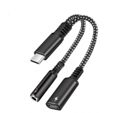 Перехідник для навушників 2 в 1 Type-C + AUX 3.5 Google Pixel / Чорний