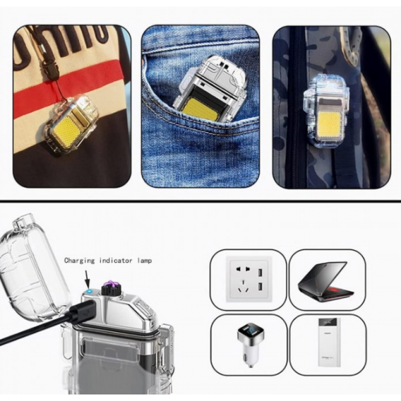 Електроімпульсна запальничка ARC Lighter 209 дугова / USB запальничка з ліхтариком / Чорна