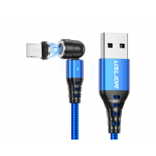 Магнітний кабель USLION 2 в 1/(Швидка зарядка 5A)Lightning (Iphone)/ 540 градусів / Круглий / 100 см. / Синій