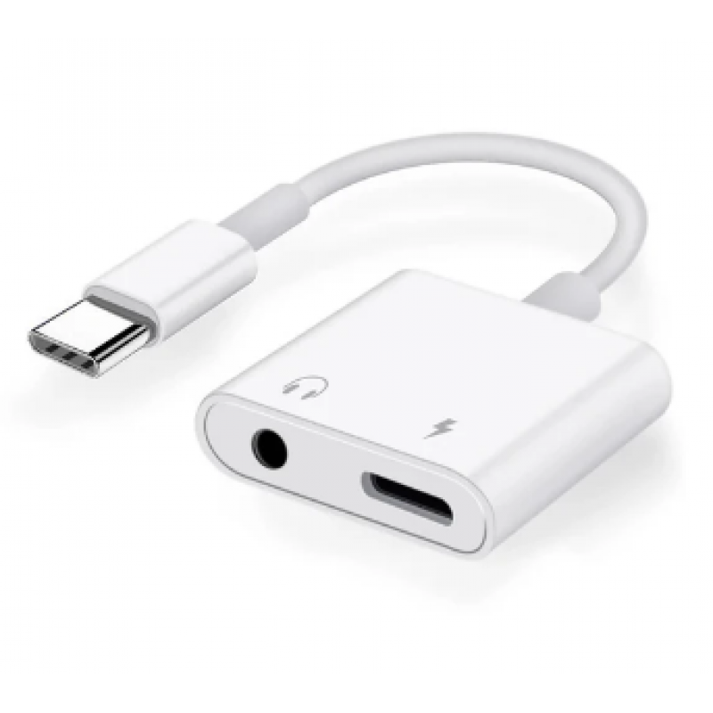 Переходник для наушников 2 в 1 Type-C + AUX 3.5 на Iphone 16,16 Pro,16 Pro Max,16 Plus / Белый