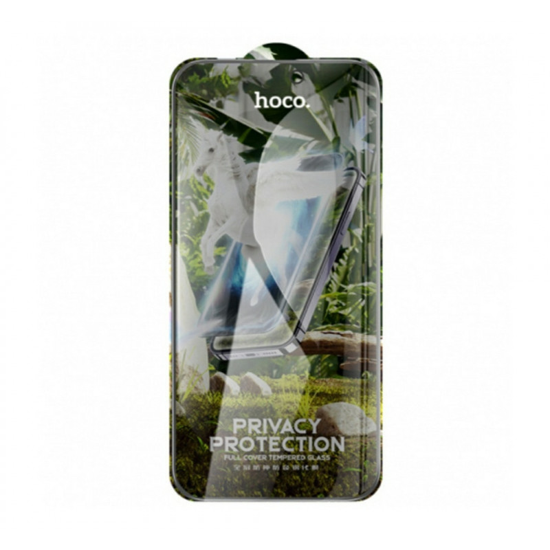 Закаленное стекло HOCO G11 на Iphone 15 Pro Max Антишпион  / Полное покрытие /  Черная рамка