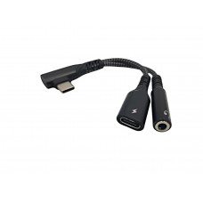 Перехідник кутовий 2в1 Type-C - AUX 3.5 mm + Type-C для Apple Ipad Air (2024), Ipad Pro (2024) \ Швидка зарядка \ Чорний