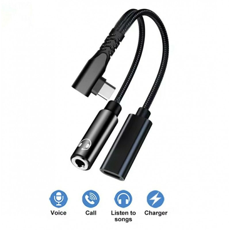 Переходник угловой 2в1 Type-C - AUX 3.5mm + Type-C для Apple Ipad Air (2024), Ipad Pro (2024) \ Быстрая зарядк