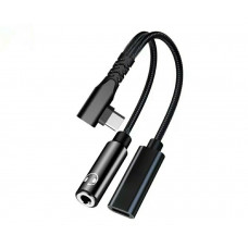 Перехідник кутовий 2в1 Type-C - AUX 3.5 mm + Type-C для смартфонів Samsung \ Швидка зарядка \ Чорний