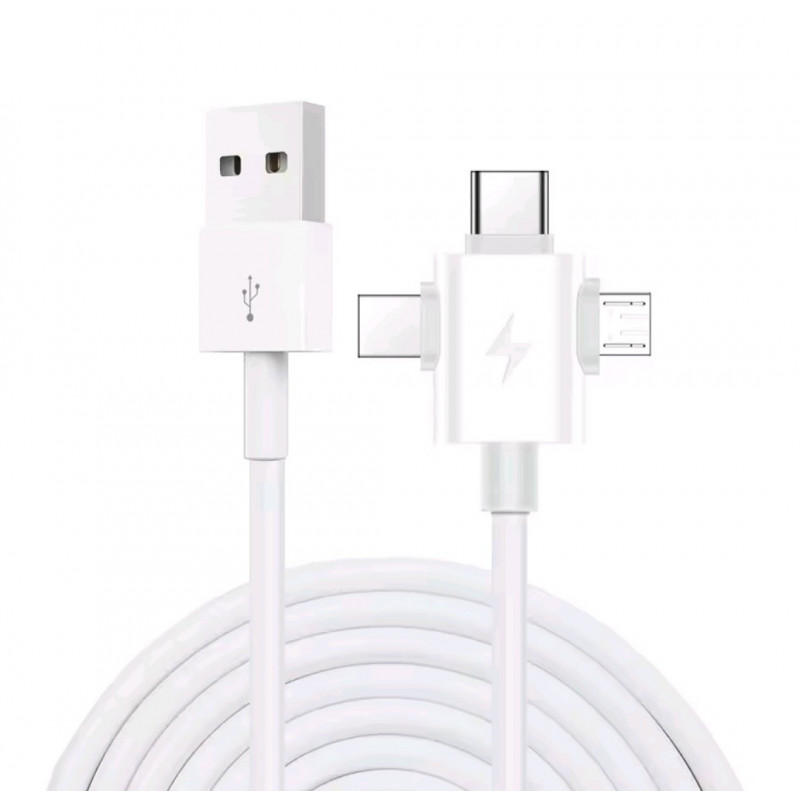 Кабель 3в1 USB - Type-c, Lightning, Micro для швидкої зарядки смартфонів \ 1,3 метра \ Білий