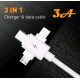 Кабель 3в1 USB - Type-c, Lightning, Micro для швидкої зарядки смартфонів \ 1,3 метра \ Білий