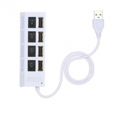 USB хаб Hi-Speed / USB 2.0 / 4 порти USB / З перемикачами / 40 см. / Білий