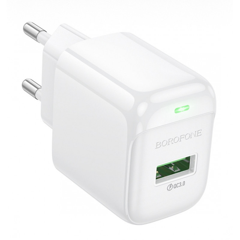 Мережева зарядка Borofone BASA2A для смартфонів \ Швидка зарядка 3.0 Ампер \ Біла