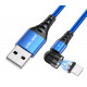 Магнітний кабель USLION Micro - USB / 2 в 1 (Швидка зарядка 5A) / Круглий,  30 см / Синій
