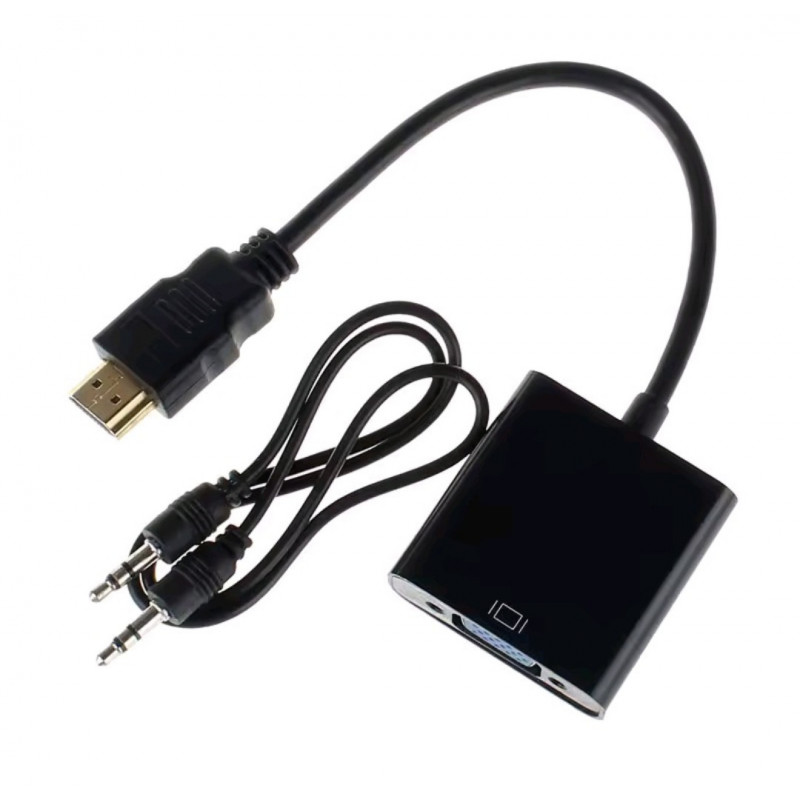 Кабель-перехідник HDMI - VGA  для передачі відео і аудіо сигналу / Активне живлення, 1080р / Чорний