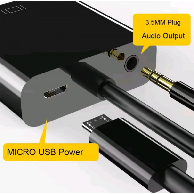 Кабель-перехідник HDMI - VGA  для передачі відео і аудіо сигналу / Активне живлення, 1080р / Чорний
