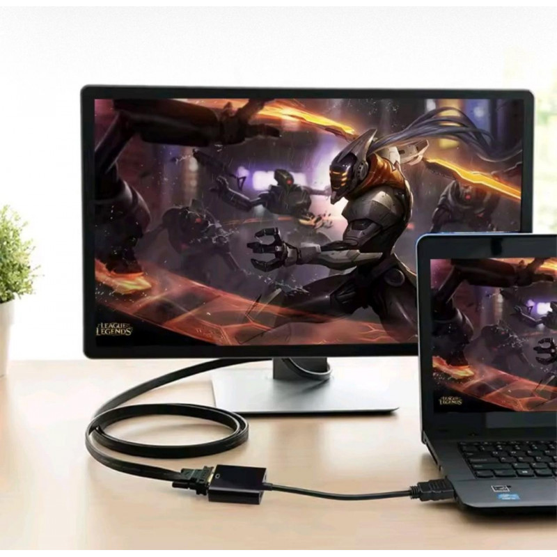 Кабель-перехідник HDMI - VGA  для передачі відео і аудіо сигналу / Активне живлення, 1080р / Чорний