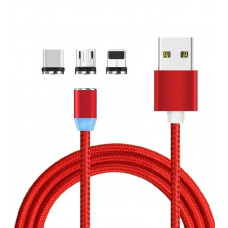 Магнітний кабель X-Cable 3в1 ( Type-c, Micro USB, Lightnink) \ Круглий  360 градусів \ Червоний
