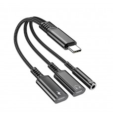 Перехідник 60W 3в1 для Google Pixel 10 Pro XL, 10 Pro, Pixel1010 \ Type-c - AUX 3.5, Type-c ( зарядка), AUX Type-c \ Чорний