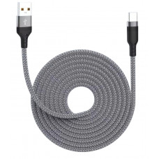 Нейлоновий кабель USB - Type-c для швидкої зарядки смартфонів \ 3 метра \ Сірий