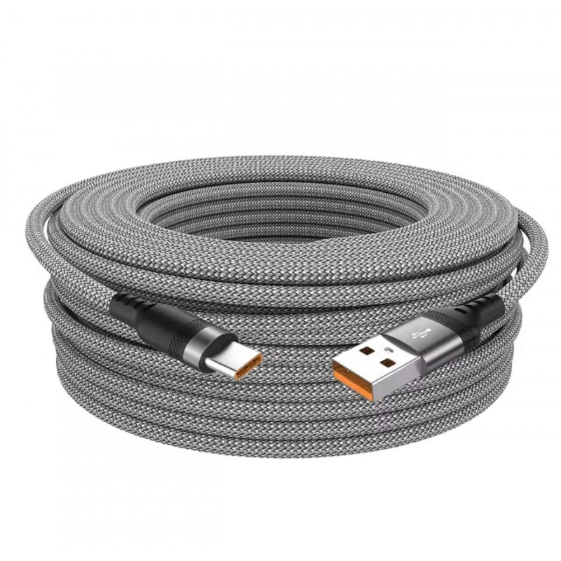 Нейлоновый кабель USB - Type-c для быстрой зарядки смартфонов \ 3 метра \ Серый