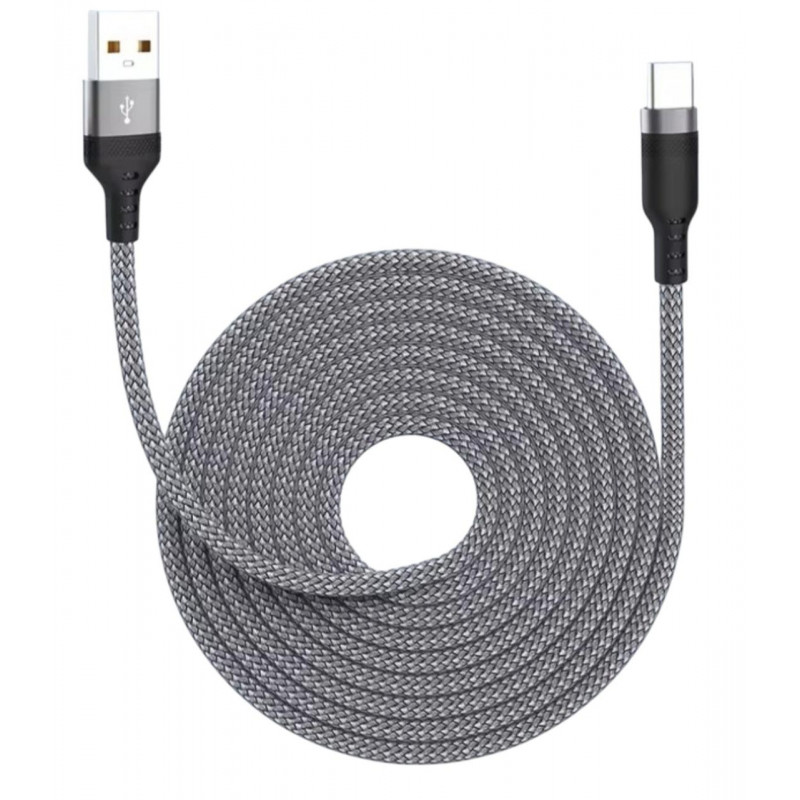 Нейлоновий кабель USB - Type-c для швидкої зарядки смартфонів \ 8 метра \ Сірий