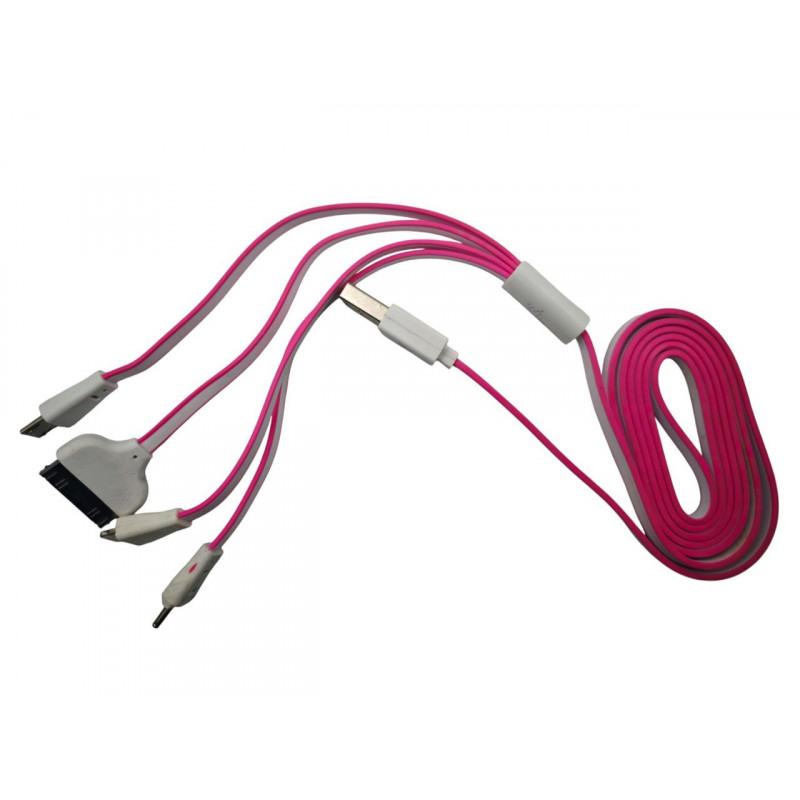 Кабель 4в1 для зарядки телефонов MicroUSB / Lightning / Iphone 3 / NOKIA (2мм) / Розовый белый
