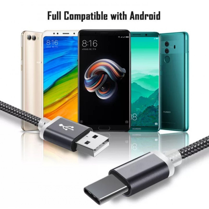 Type C USB кабель 9 mm для захищених смартфонів Сірий 2 метра
