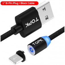 Магнітний USB кабель TOPK (Lightning) для Iphone Чорний 2 метра