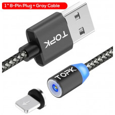 Магнітний USB кабель TOPK (Lightning) для Iphone Сірий 2 метра