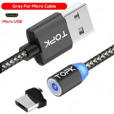 Магнітний Micro USB кабель TOPK Сірий 2 метра